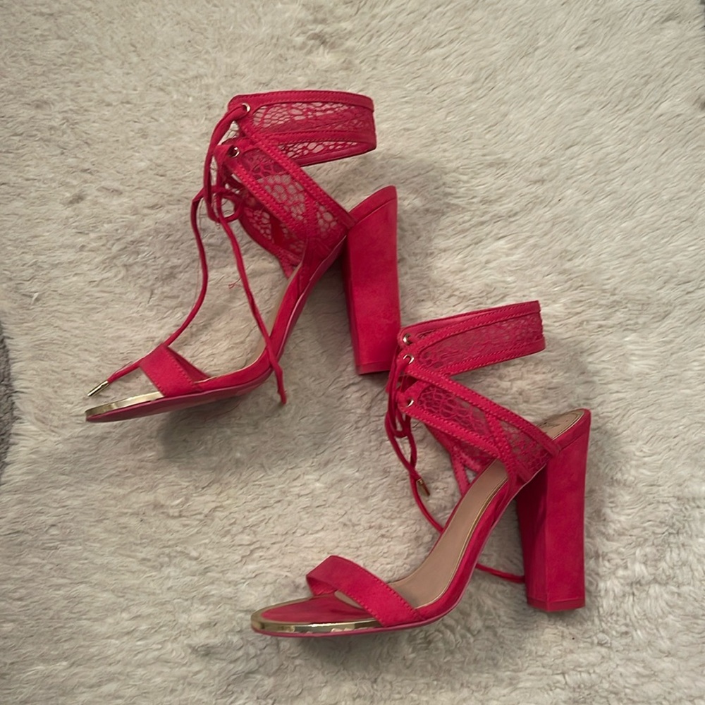 Pink strappy heels
